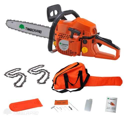 TIMBERPRO 58cc 20" Petrol Chainsaw with 2 Chains, Carry Bag and Accessories