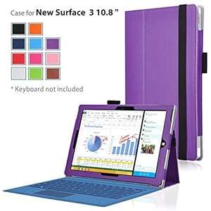 ELTD Microsoft Surface 3 Case - Slim Folio Leather Cover For Microsoft Surface 3 10.8 in (Purple)