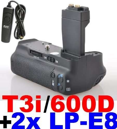 Battery Grip for Canon EOS 550D 600D/Rebel T2i T3i Camera+2x Canon lP-E8 Compatible li-ion Battery +