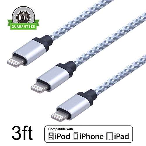 Amoner 3Pack 3FT iPhone Lightning Charging Cable Cord Nylon Braided 8pin to USB Charge and Sync Cabl