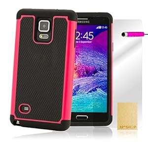 32nd Shock proof case cover for Samsung Galaxy Note 4 screen protector and cloth - Hot Pink
