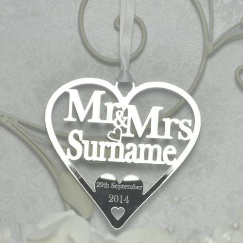 Personalised lucky Mr and Mrs Heart Good luck Keepsake - Wedding Anniversary Bridal Gift - Mirror Ac