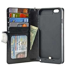 4.7-inch iPhone 6 Folio PU Leather Wallet Power Battery Case 3200 mAh - Navor (Black)