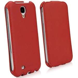 BoxWave Leather Flip Galaxy S4 Case - Slim Vertical Flip Cover Leatherette Case made (Ardent Red)
