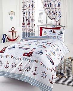Nautical Single Duvet - Ships Boats Lighthouses and Anchors