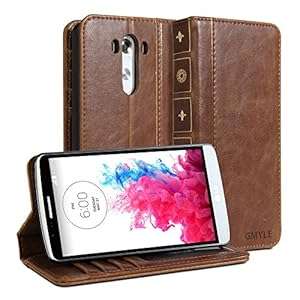LG G3 Case GMYLE Book Case Vintage for LG G3 - Brown Classic Crazy Horse Pattern PU Leath (Brown)