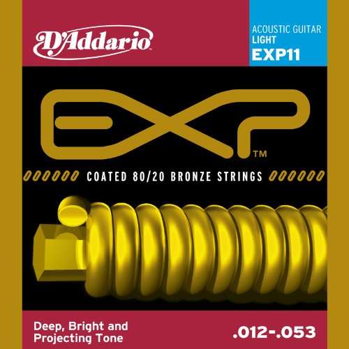 D'Addario EXP11 Coated Acoustic Guitar Strings, 80/20, Light, 12-53