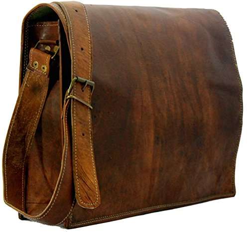 Leather Bags Now Unisex Cross Shoulder Full Flap Laptop Leather Messenger Bag Satchel Dark Brown