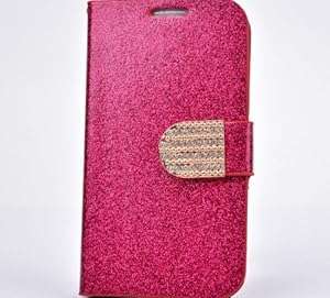 Popular Crystal Diamond Glitter Bling Flip Wallet Stand Case Cover For Iphone 4 4S Hot Pink