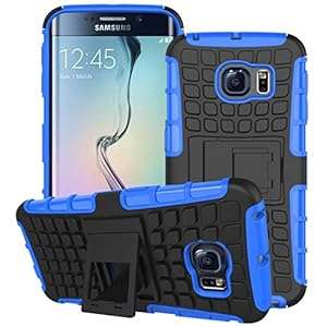 Samsung Galaxy S6 Edge - Stylish Heavy Duty Shock Proof Dual Case Cover with Back Stand & (Blue)