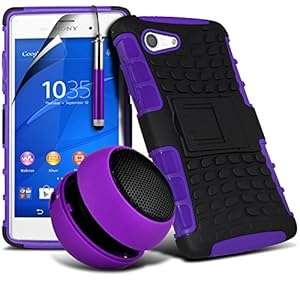 ( Purple ) Sony Xperia Z3 Compact Case 4-IN-1 High Quality Protec (4 in 1 Shock Proof ( Purple ))