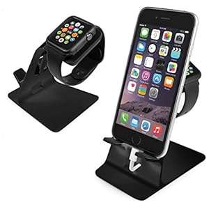 Orzly - DuoStand Charge Station for Apple Watch & iPhone - Aluminium Desk Stand Cradle in (BLACK)