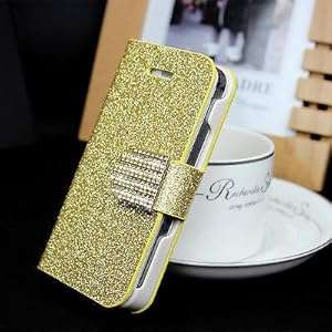Popular Crystal Diamond Glitter Bling Flip Wallet Stand Case Cover 6 Colors For Iphone 5 5S