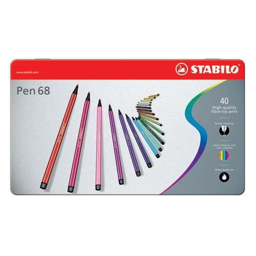 Stabilo Pen 68, Metal Box of 40 Assorted Colours
