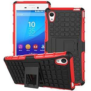 easyDigital - Sony Xperia M4 Aqua Red Dual Layer Protection Heavy Duty Hybrid Case Cover wi (Red)