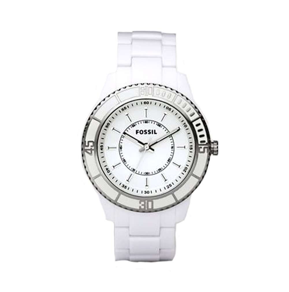 Fossil Women's ES2442 White Enamel Bracelet White Analog Dial Watch