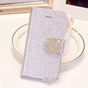 Popular Crystal Diamond Glitter Bling Flip Wallet Stand Case Cover 6 Colors For Iphone 5C (silver)