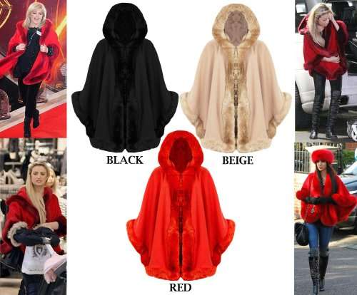 Baleza Women Celebrity Italian Faux Fur Hooded Wrap Puncho Cape ladies Mantle Winter Coat- &pound;28