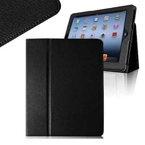 New Apple iPad 4 iPad 3 & iPad 2 Premium Folio Black Leather Case / Cover / Wallet and Fl (BLACK)
