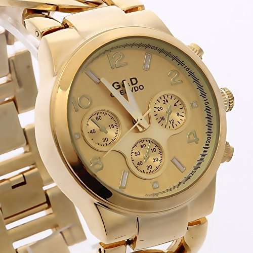 LinTimes Women's Round Shape One Chain of White Surface with Three Dials and Gold Chain Quartz Watch