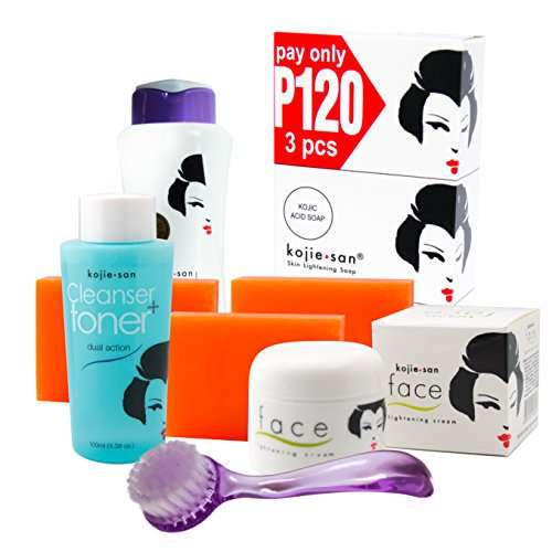 Kojie San Face & Body Complete Whitening 7pc Set -Kojic Acid Soap, Body Lightening Lotion with SPF25