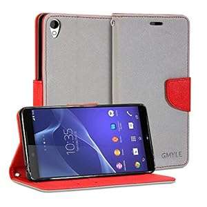 Sony Xperia Z3 Case GMYLE Wallet Case Classic for Sony Xperia Z3 - Silver (Silver Grey &amp; Red)