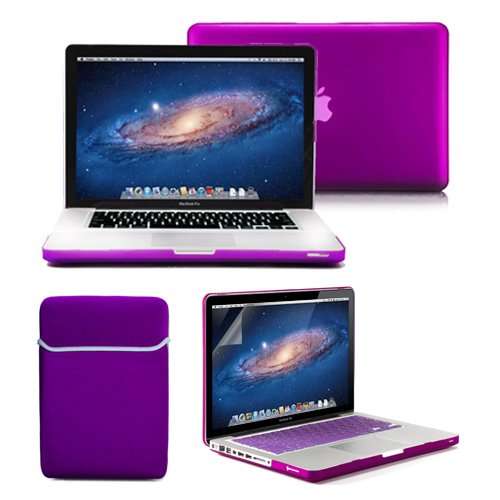 GMYLE(R) 4 in 1 Deep Purple Rubberized (Rubber Coated) Hard Case Cover for 13.3" inches Macbook Pro