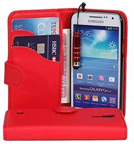 Connect Zone Red Premium Flip Wallet Case For Samsung Galaxy S4 Mini I9190 Screen Protector &
