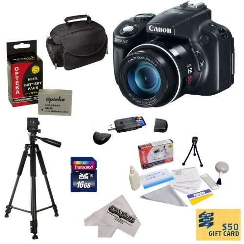 Canon PowerShot SX50 HS 12MP Digital Camera with 2.8-Inch LCD (Black) With Best Value Accessory Kit