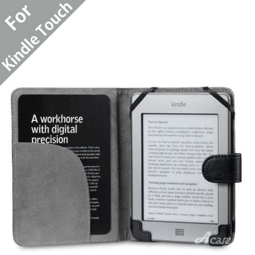 Acase(TM) Kindle Touch Leather Case (Black) for 4th Generation 6" Kindle Touch Wi-Fi/3G w/o Keyboard