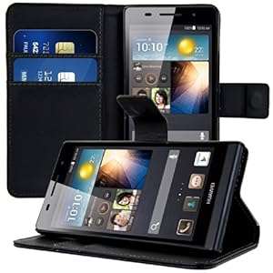 kwmobile Elegant leather case for the Huawei Ascend P6 with magnetic fastener and stand f (black)