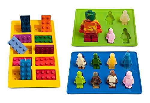Lucentee Silly Candy Molds & Ice Cube Trays - Lego Building Bricks and Figures - with Bonus Recipe E