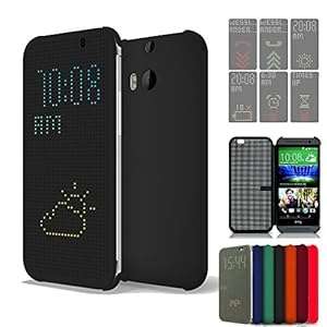 Eallc New Replacement HTC One M8 DOT MATRIX VIEW Flip Case Cover With Auto Sleep Wake Fun (Black)