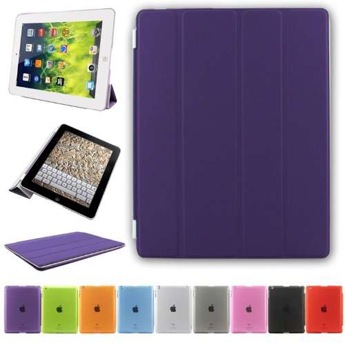 Besdata Ultra Thin Magnetic Smart Cover & Back Case For Apple iPad 2 / iPad 3 / iPad 4 - Purple - PT