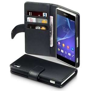 Terrapin - Sony Xperia Z2 Real Leather Wallet Case / Cover / Pouch / Holster with (Genuine Black)