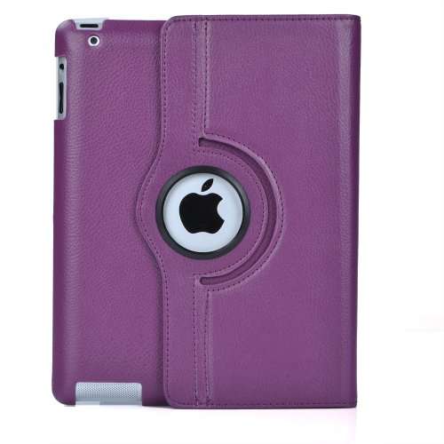 ATC New Purple 360 Degrees Rotating Leather Case Smart Cover with Stand and Sleep/Wake Function for