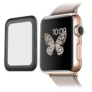 SUPTECH 0.2mm Real Apple Watch Tempered Glass with FULL Cover Metal Edge Screen Protector (Black)