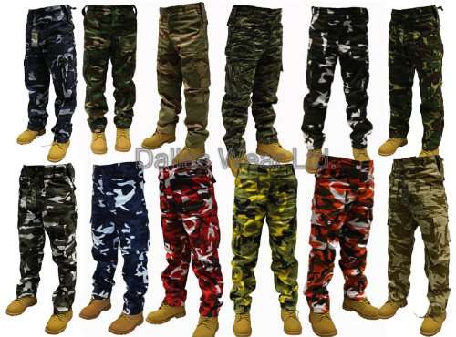 Adults Camo Army Cargo Combat Trousers - 12 DIFFERENT CAMO PATTERNS! 30"-50" MUST SEE!