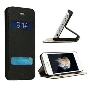 Labato Newest Magnetic Design Genuine Leather Stand Cases/Covers for Apple iPhone 5s Fold (Black)