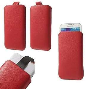 SOFT LEATHER SLIM PULL UP TAB POUCH FOR SAMSUNG GALAXY S6 & S5 SLEEVE CASE COVER SOCK - RED
