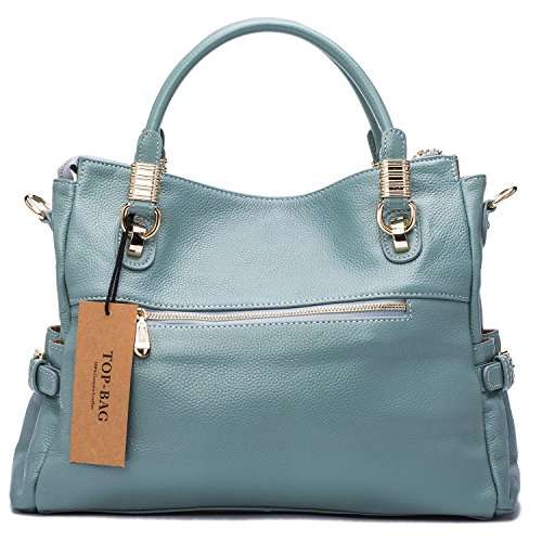 TOP-BAG Exquisite Women Ladies' Genuine Leather Tote Satchel Shoulder Handbag, SF0951 (Light Blue)
