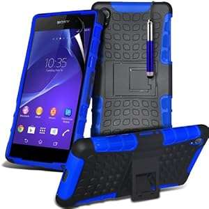 ONX3 Blue Sony Xperia Z2 Protective Heavy Duty Shockproof Stand Hard Back Skin Case Cover Retractabl