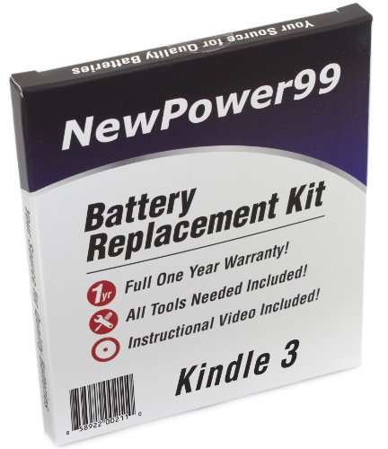 Kindle 3 (Kindle Keyboard) Battery Replacement Kit with Video Installation DVD, and Extended Life Ba