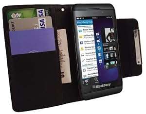BlackBerry Z10 Black Premium/Executive Edition PU Leather Wallet Case with Business / Credit Card Sl