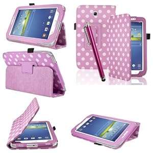 DEENOR Polka Dots Leather Stand Case Cover for Samsung Galaxy Tab 3 7.0 T210 P3200 P3210 Scree
