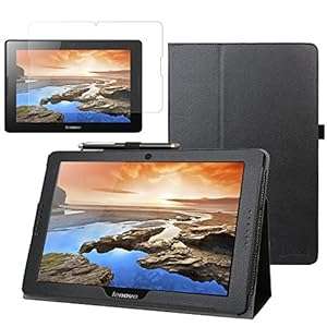 BIRUGEAR SlimBook Leather Folio Stand Case Cover w/ Screen Protector for Lenovo A10 Tablet / Id