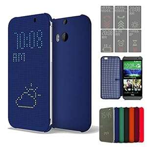 Eallc New replacement HTC HC M100 / New HTC One M8 2014 Dot View Matrix Mesh Flip Case / C (Blue)