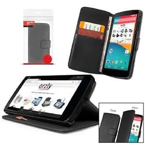 Orzly - Multi-Function Wallet Case for LG NEXUS 5 - BLACK Leather Effect Wallet Style Phone Case wit