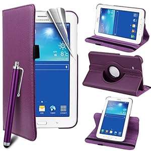 Multi Function Samsung Galaxy Tab 3 Lite 7.0 (T110/T111) Case PU Leather Multi Angle 360 (Purple)