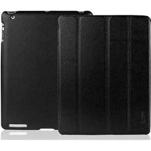BLACK Leatherette Case Cover for iPad 2 / iPad 3 / The new iPad (Built-in magnet for sleep/wake feat